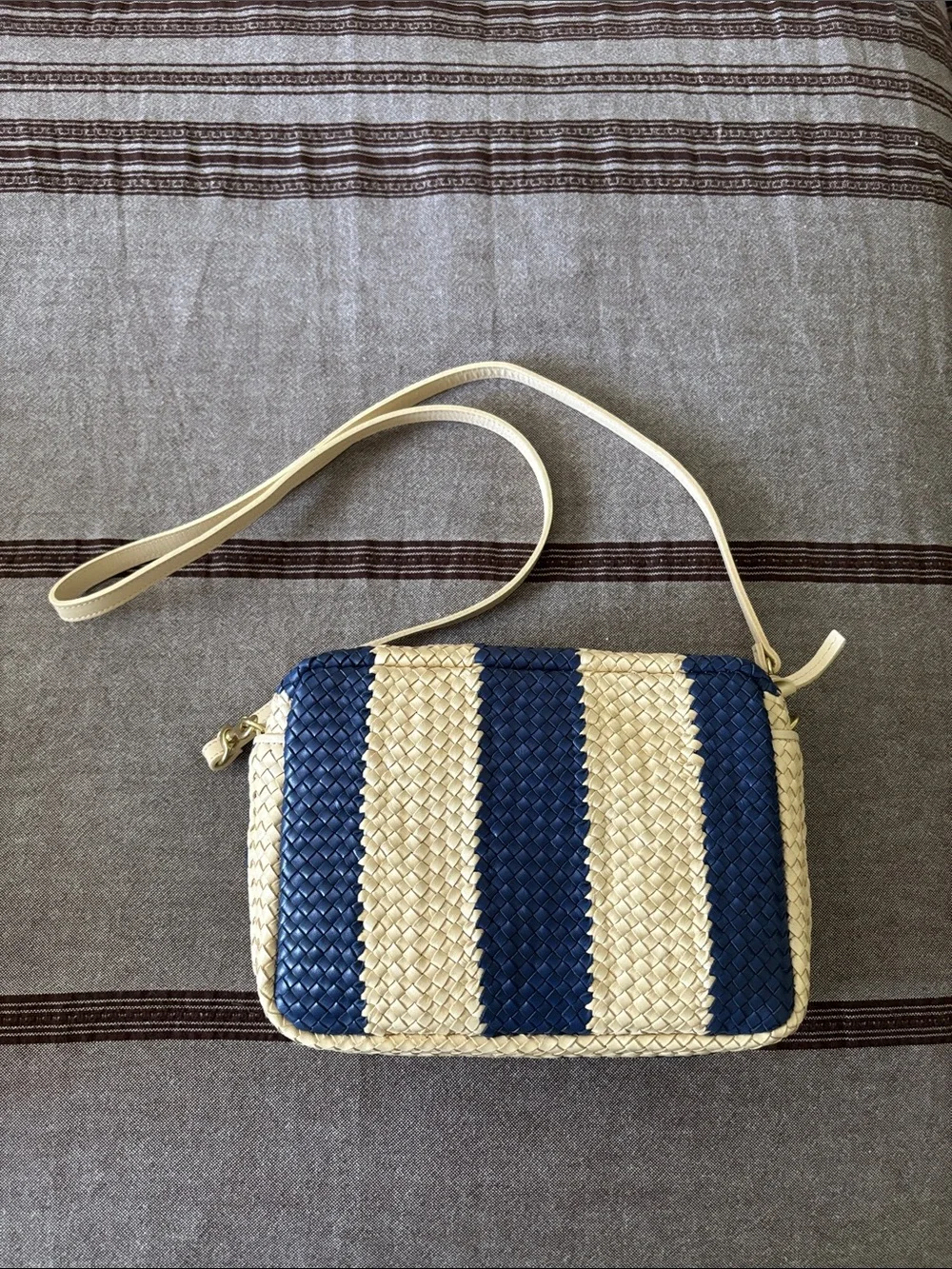 Clare V Navy and Natural Woven Straw Crossbody - Picture 1 of 2